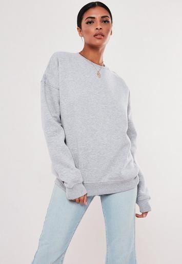 Missguided - Petite Gray Basic Oversized Sweatshirt | Missguided (US & CA)