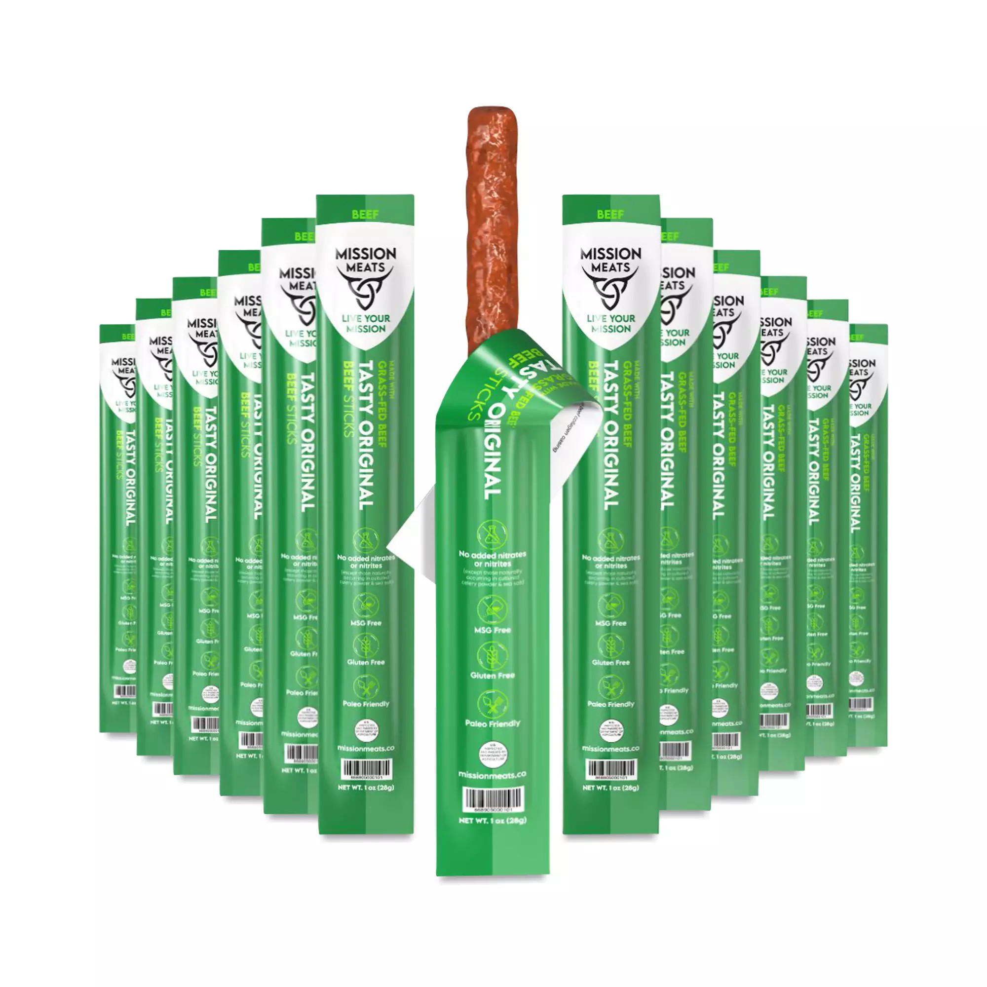 Mission Meats Grass-Fed Beef Sticks, Tasty Original 12 sticks (1 oz each) | Thrive Market