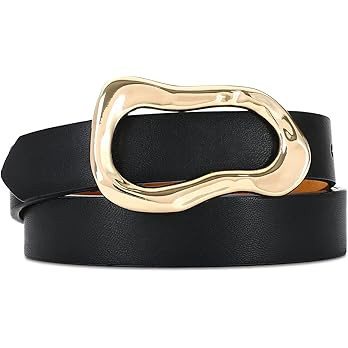 Black Belt for Women Stylish Gold Buckle Fashion Leather Waist Belt Perfect for Jeans and Dresses | Amazon (US)