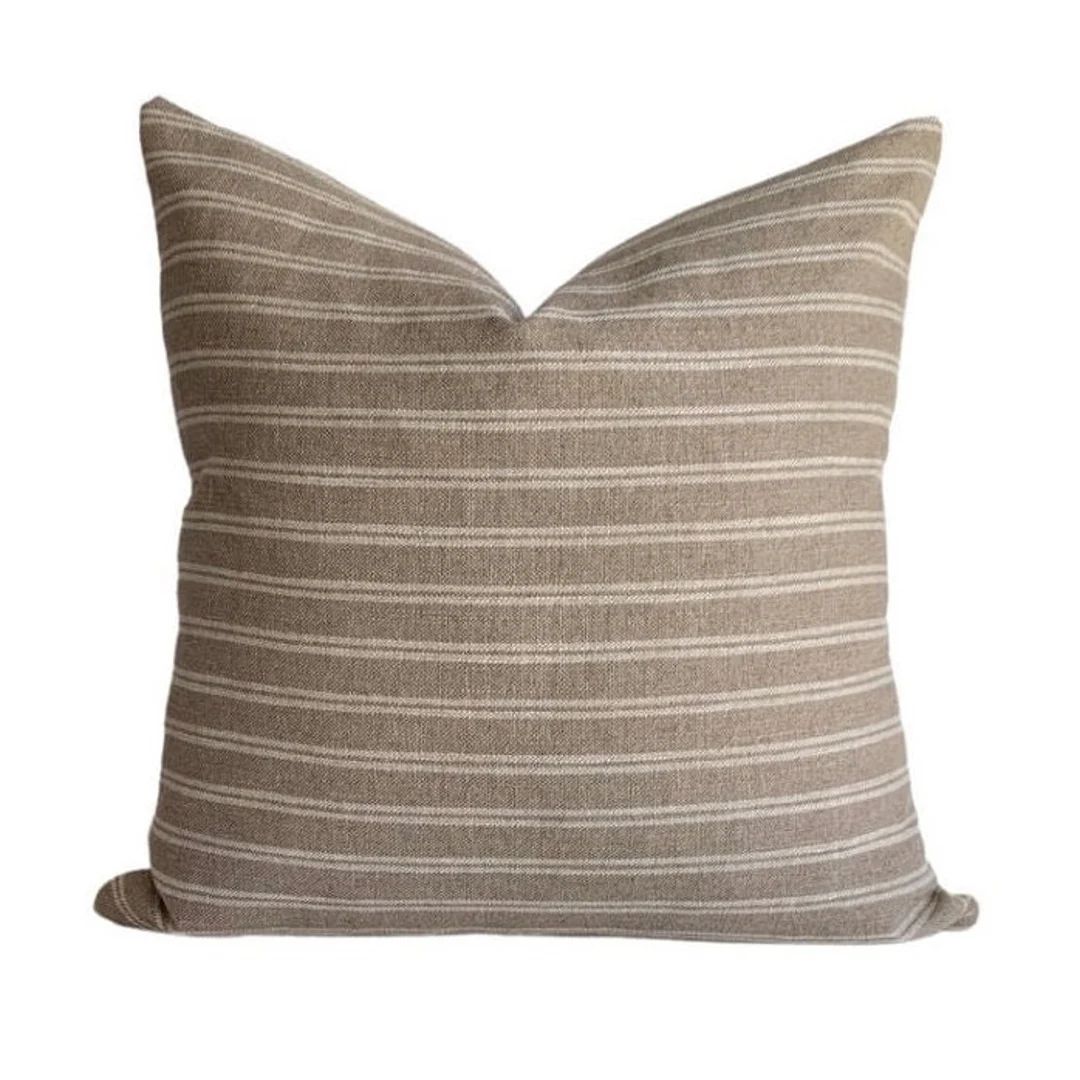 Brown Striped Pillow Cover, Designer Pillow, Neutral Home Decor, Brown Linen Pillow, Bark-brown S... | Etsy (US)