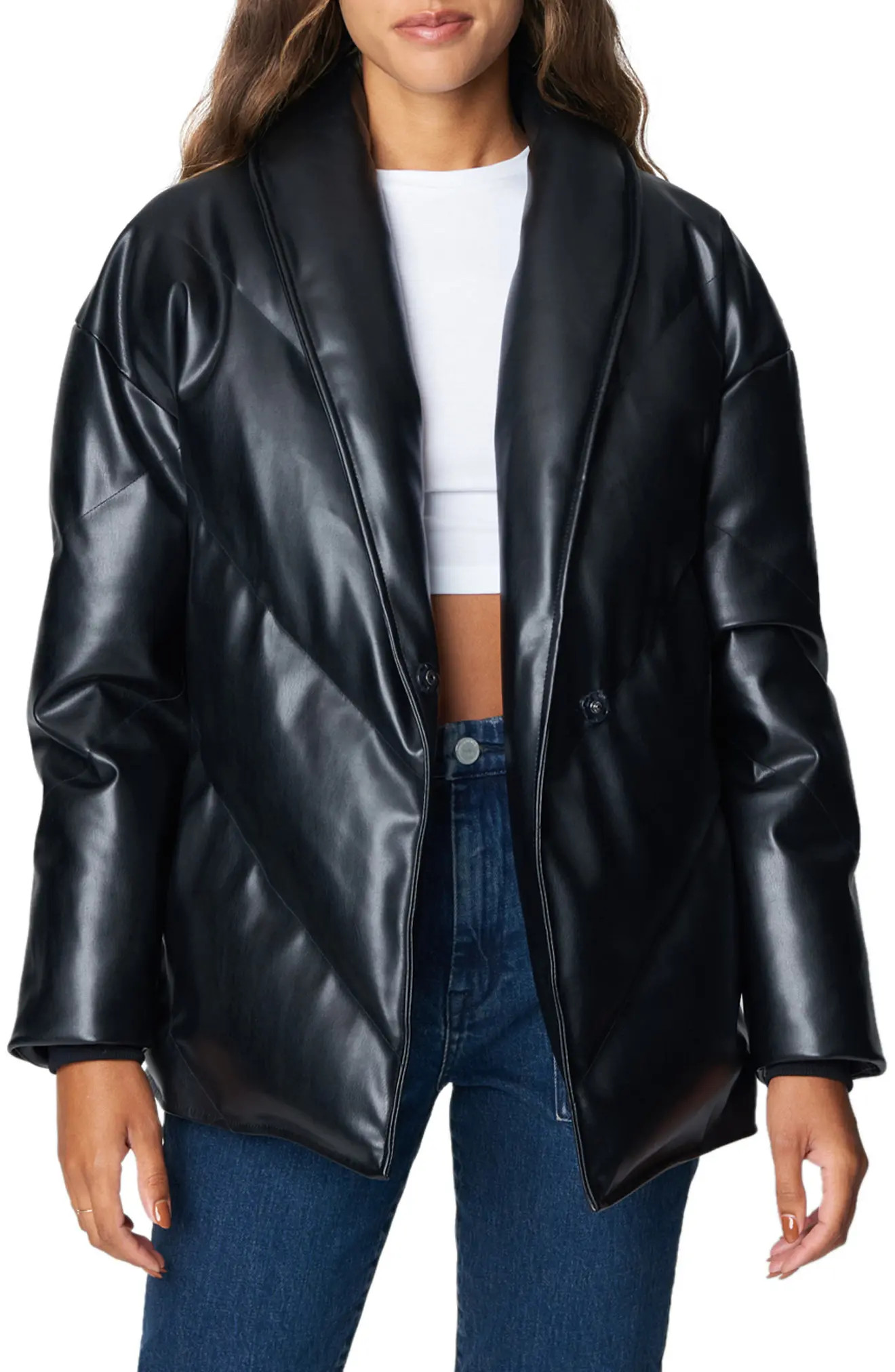 BLANKNYC Faux Leather Puffer Jacket, Size Large in The Love Doctor at Nordstrom | Nordstrom