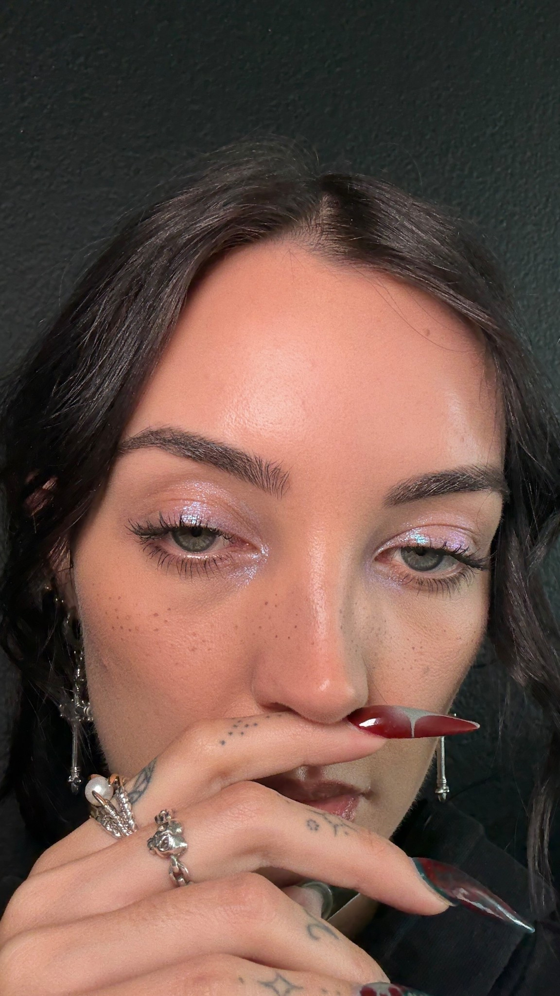 one and done glittery eye look 🖤 liquid eyeshadow, faux freckles, easy makeup 

#LTKBeauty
