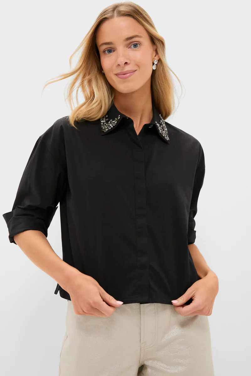 Black Embellished Cropped Jasper Button Down | Tuckernuck (US)