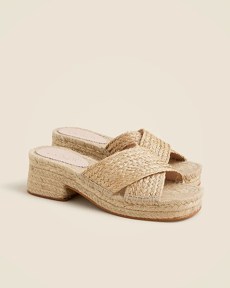 Made-in-Spain block-heel espadrilles in faux raffia | J. Crew US