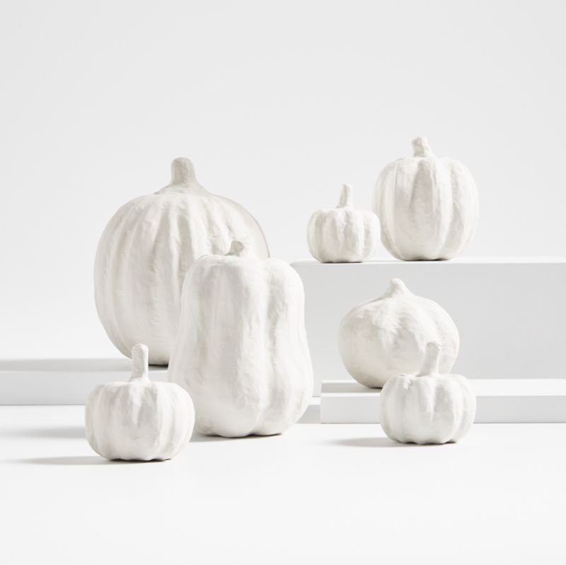 Decorative White Pumpkins, Set of 7 | Crate & Barrel | Crate & Barrel