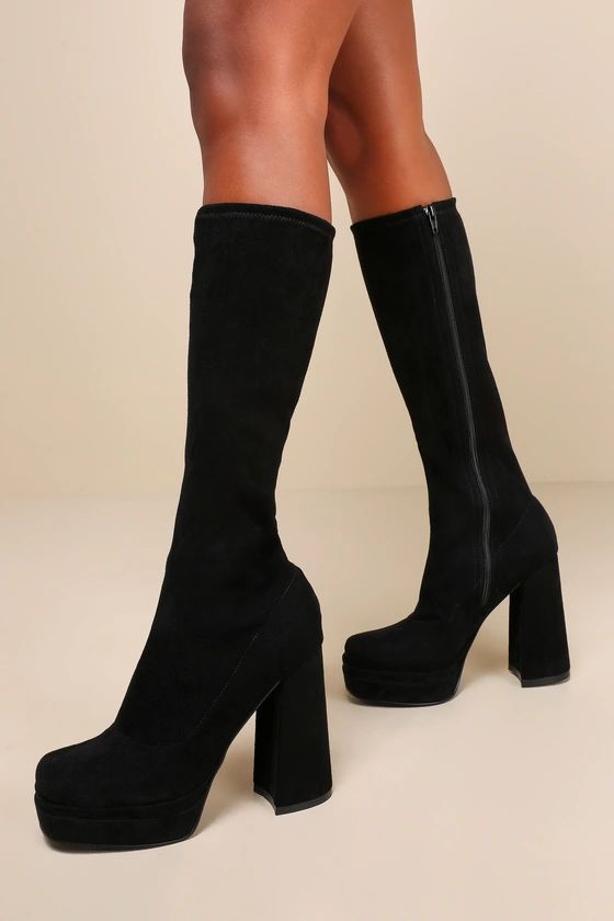 Kennedie Black Suede Double Platform Knee-High Boots | Lulus (US)