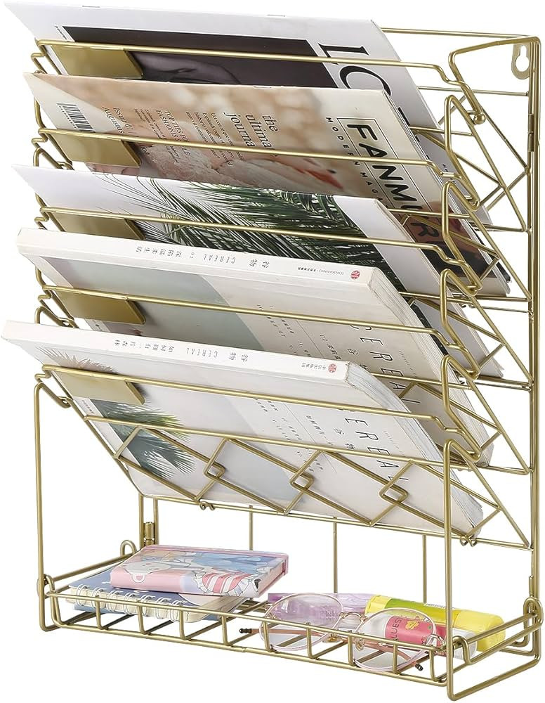 FIROK Hanging File Holder Organizer,5+1 Tier Wall Mount Folder Holders Desktop Office supplies fo... | Amazon (US)