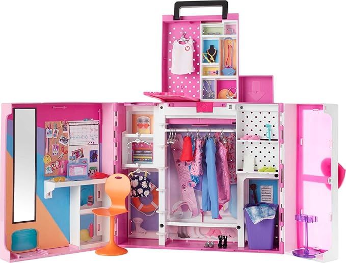 Barbie Closet Playset with 35+ Accessories, 5 Complete Looks, Pop-Up 2nd Level, Full Length Mirro... | Amazon (US)