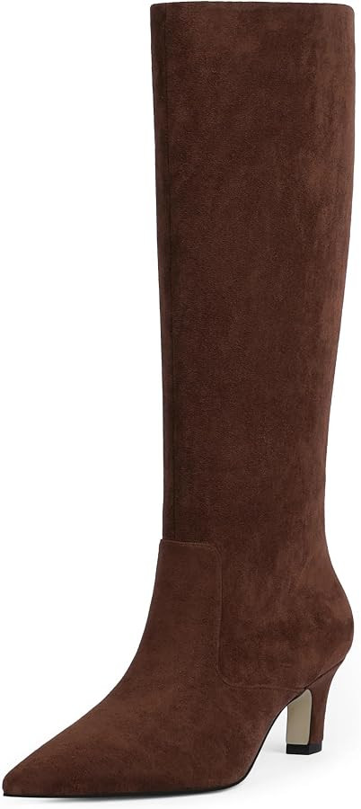 Easyfox Knee High Boots for Women Pointed Toe Kitten Heel Tall Boots | Amazon (US)