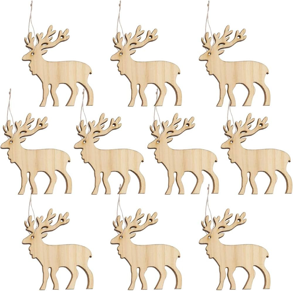 Amosfun 10pcs Christmas Hanging Wooden Ornaments Wood Elk Reindeer Cutouts Xmas Tree Pendants Hol... | Amazon (US)