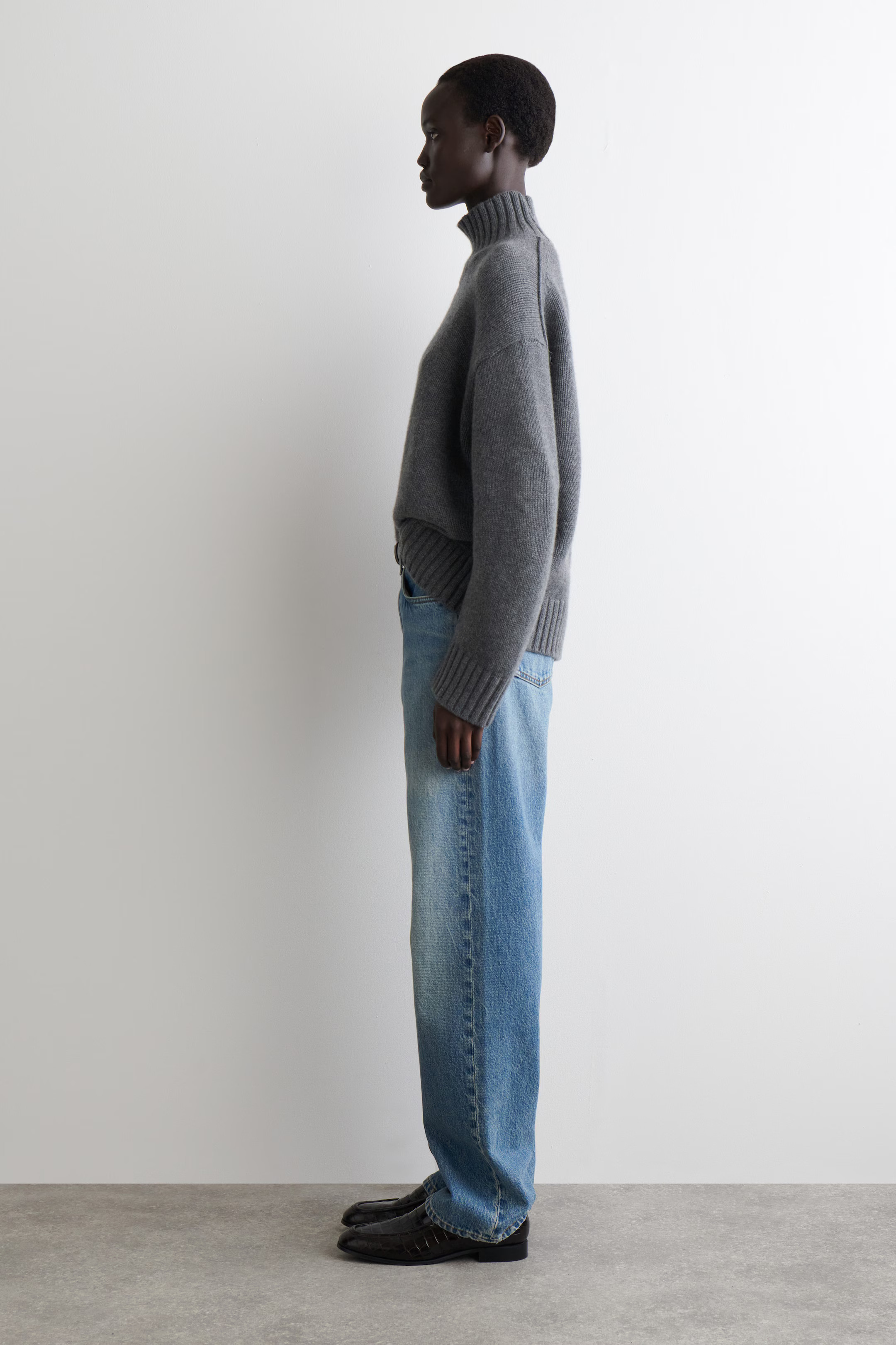 CASHMERE FUNNEL-NECK JUMPER - DARK-GREY MÉLANGE | COS | COS UK