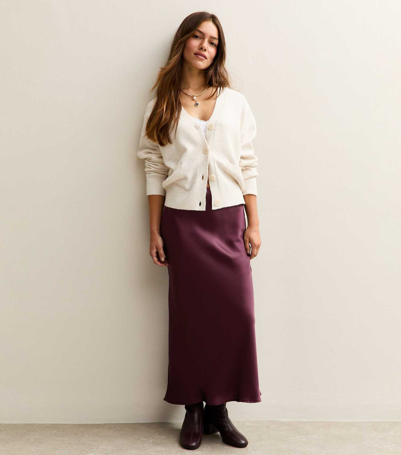 Petite Dark Burgundy Satin Bias Cut Midi Skirt | New Look | New Look (UK)