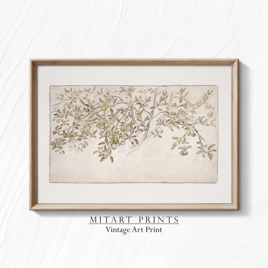 Vintage Apple Tree Sketch Art Print, Printable Antique Tree Etching, Botanical Art Drawing, Neutr... | Etsy (US)