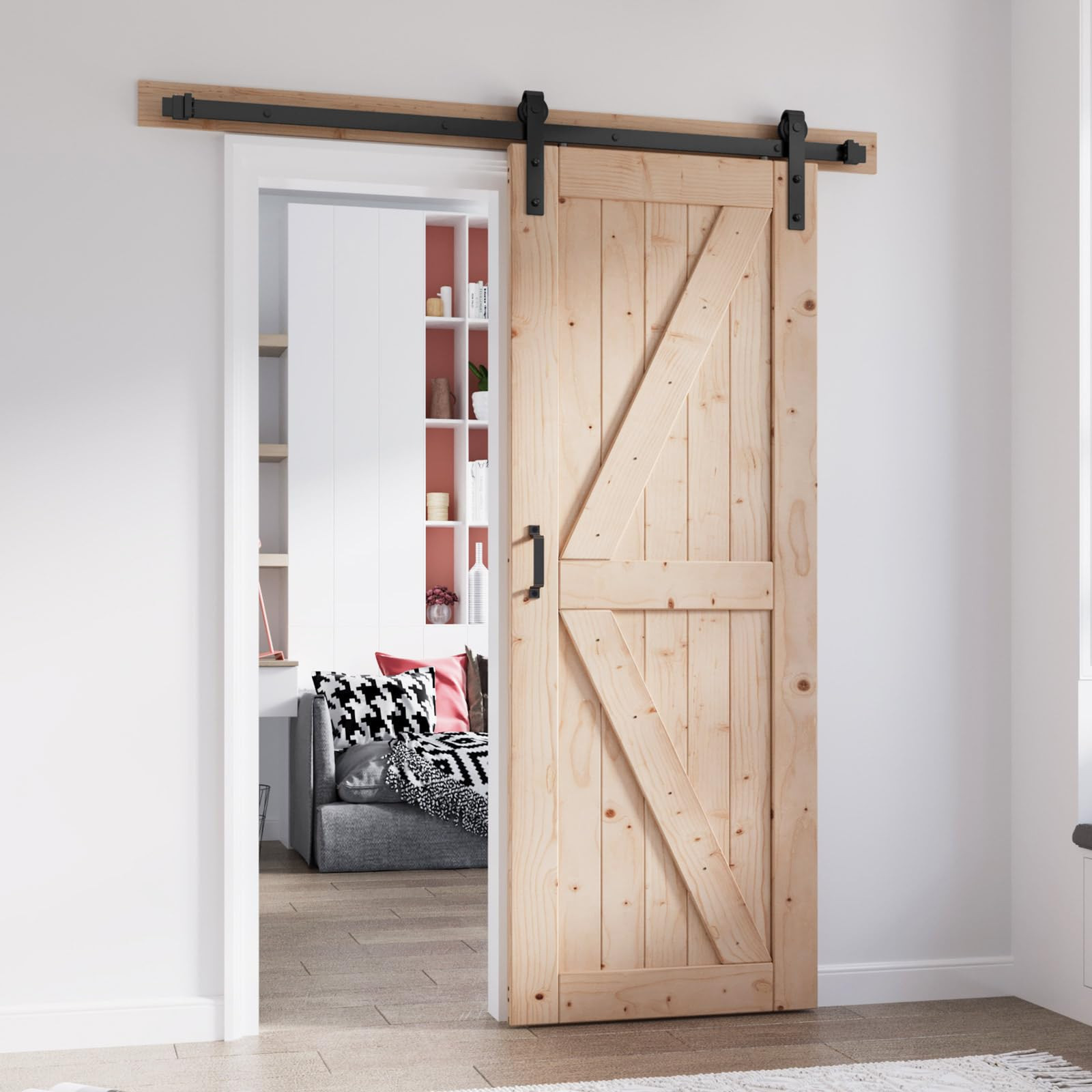 FREDBECK 32in x 80in Sliding Barn Door with 5.5FT Barn Door Hardware Kit Included Wood K Shape So... | Amazon (US)