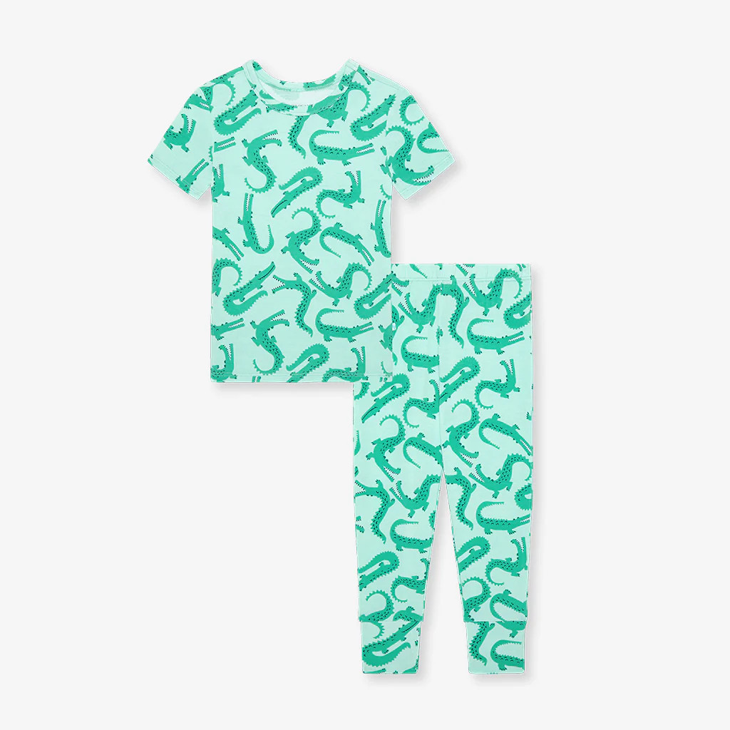 Crocodile Green Short Sleeve Toddler Pajamas | Smiles | Posh Peanut