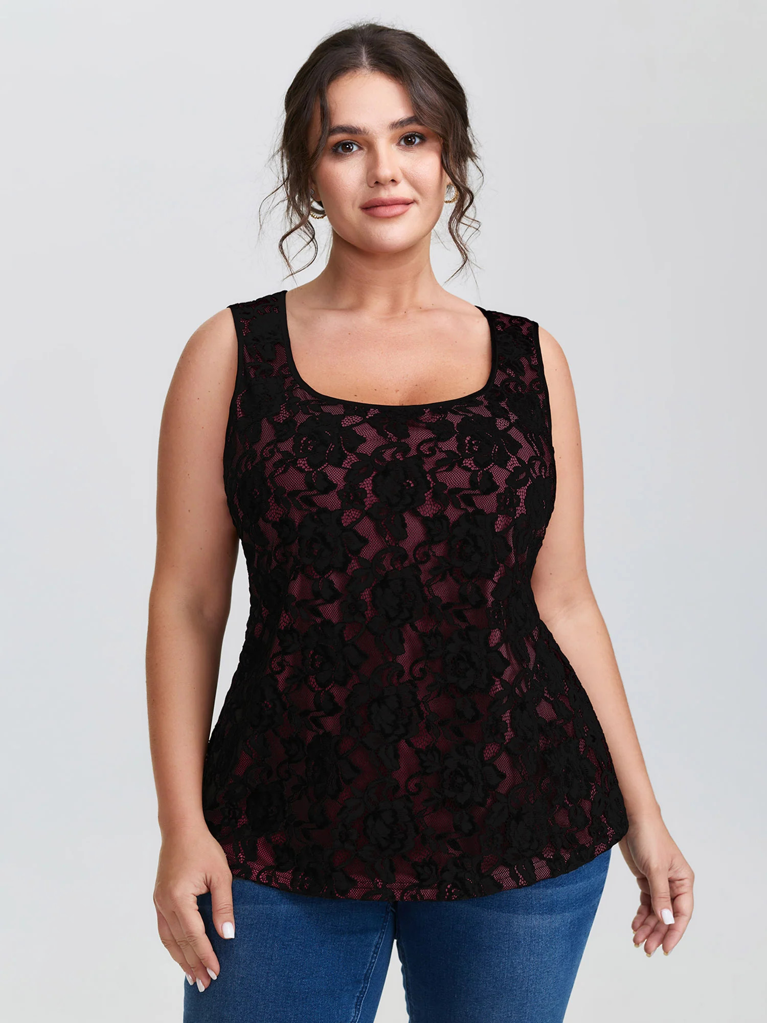 Floral Lace Scoop Neck Tank Top | Bloomchic
