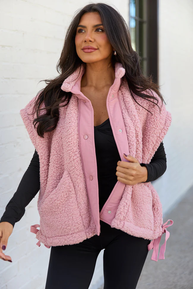 Clo Mauve Sherpa Oversized Vest | Pink Lily