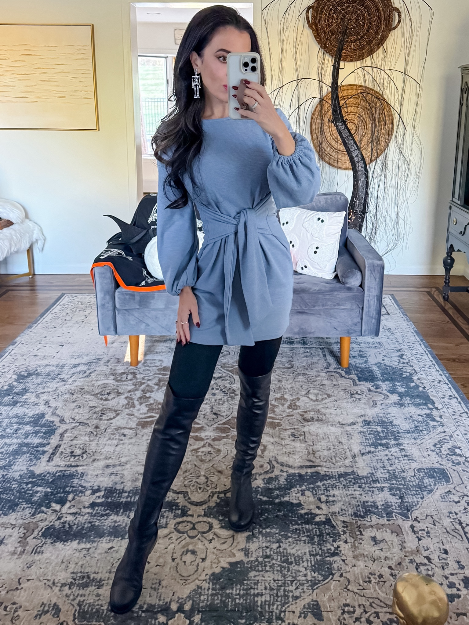 Fall fashion. Skeleton earrings. Amazon. fashion. OTK boot. Stuart Weitzman

#LTKHalloween #LTKSeasonal #LTKOver40