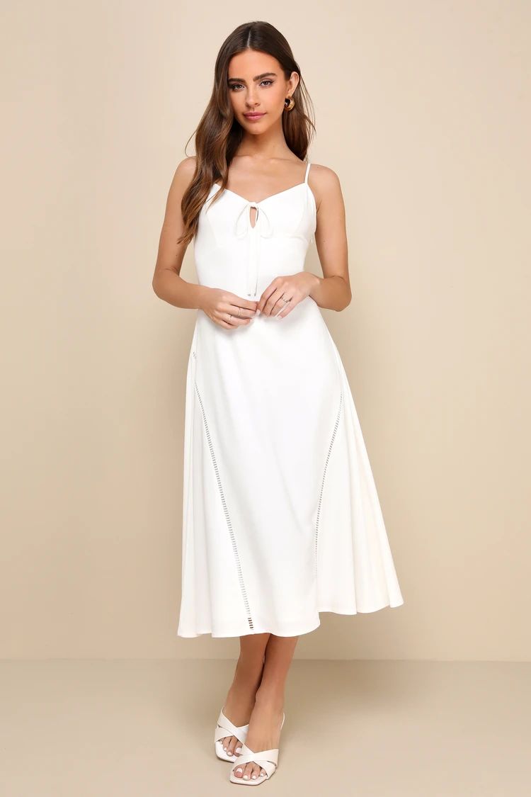 Easy Bliss Ivory Linen Dress White A Line Dress White Sleeveless Dress White Midi Dress Outfit | Lulus