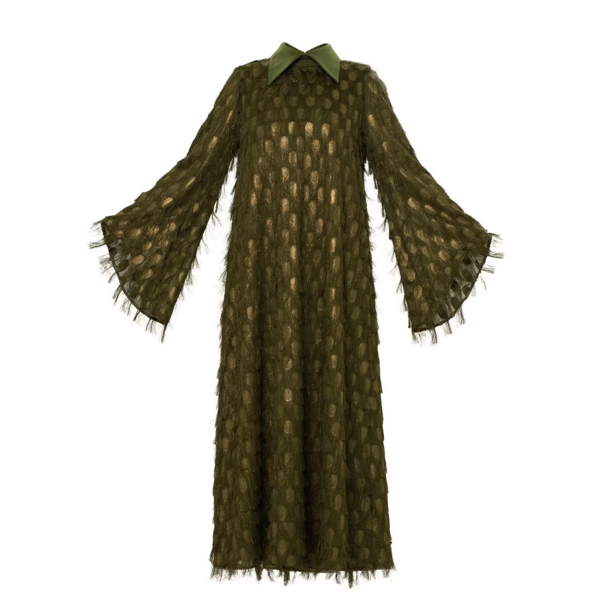 Maxi Longsleeve Dress With Fleecy Decor Green | Wolf & Badger