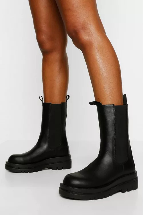 Chunky Cleated Calf High Chelsea Boots | Boohoo.com (UK & IE)