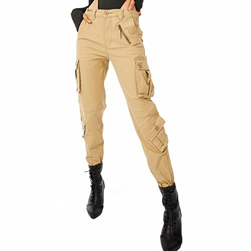 Raroauf Womens Plus Size Cargo Pants Relaxed Stretch Travel Work Pants with 8 Pockets Khaki (US 22 Waist) | Amazon (US)