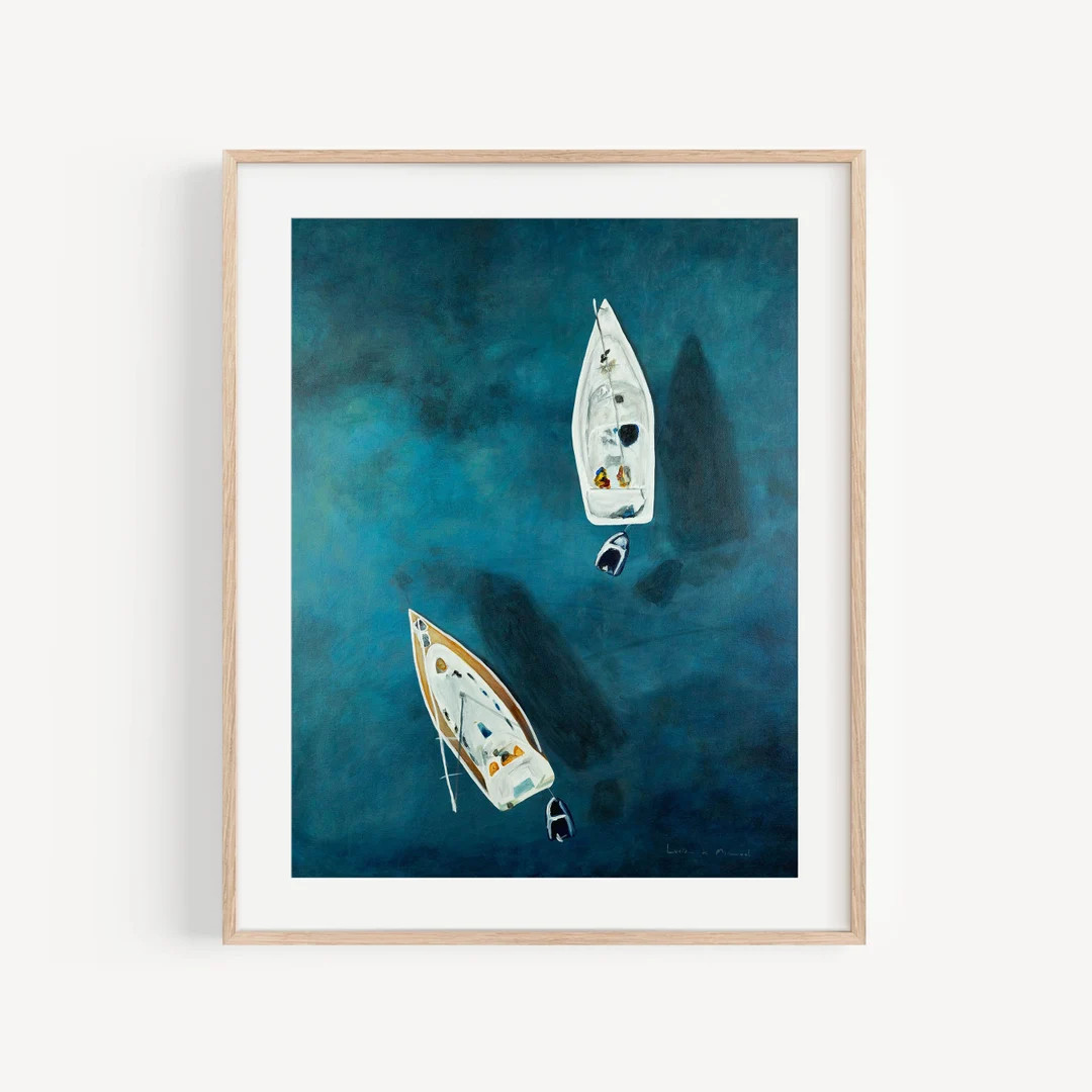 Boats in the Blue Ocean Wall Art Prints, Nautical Ocean Acrylic Original Painting Beach House Can... | Etsy (US)