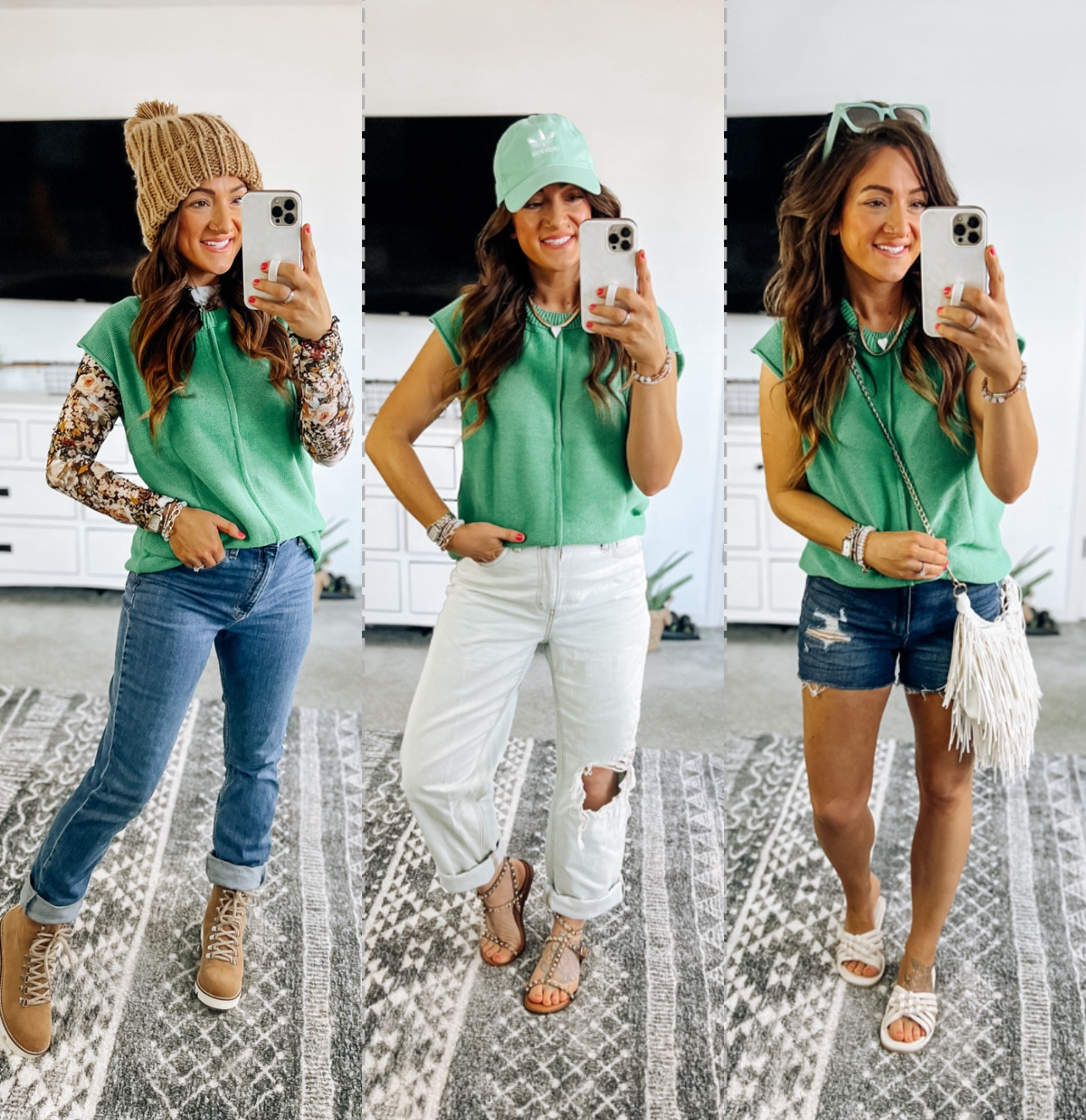 Cap sleeve sweater styled now through spring and summer!! It’s currently on lightning deal too!! Super soft and comes in other colors 👍 linking this years version of the jeans and shorts, as well as sandals. Let me know if you have any questions in the comment box! 

#LTKsalealert #LTKstyletip #LTKSeasonal