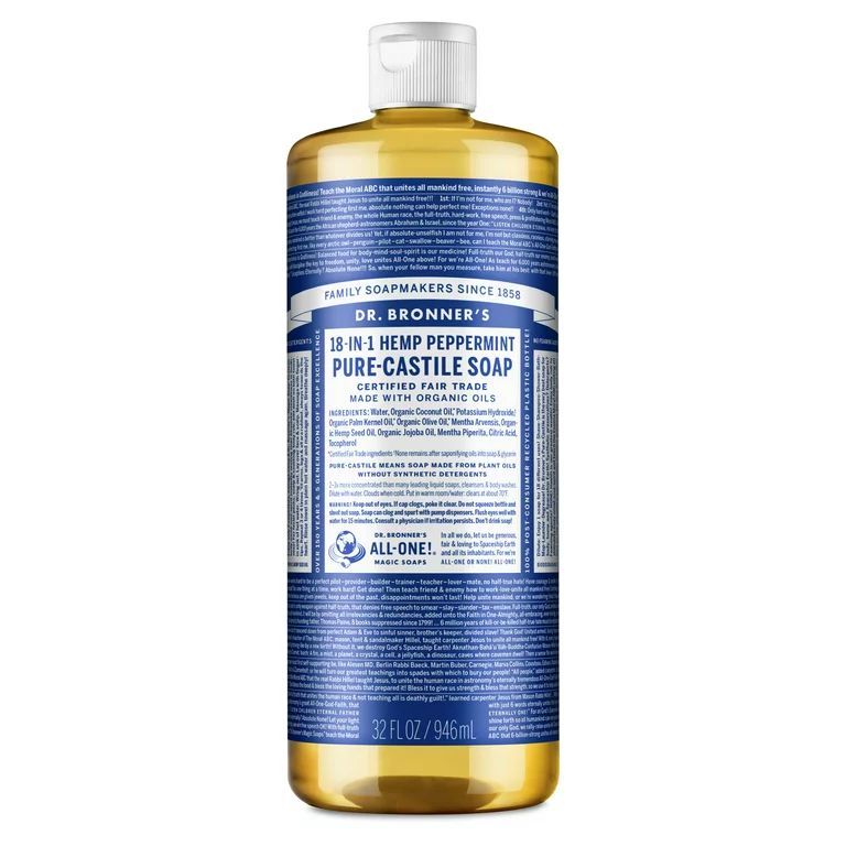 Dr. Bronner's Pure-Castile Liquid Soap – Peppermint – 32 oz | Walmart (US)