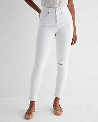 High Waisted White Ripped Skinny Jeans | Express