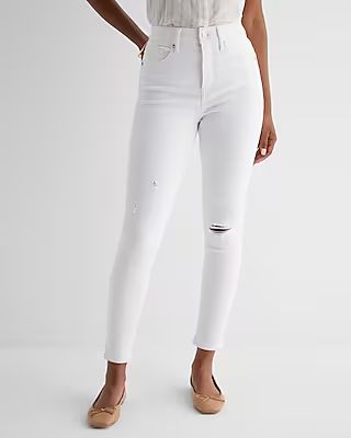 High Waisted White Ripped Skinny Jeans | Express