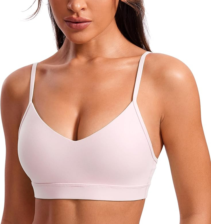 CRZ YOGA Butterluxe V-Neck Sports Bras for Women - Adjustable Thin Straps Padded Yoga Bra Basic W... | Amazon (US)