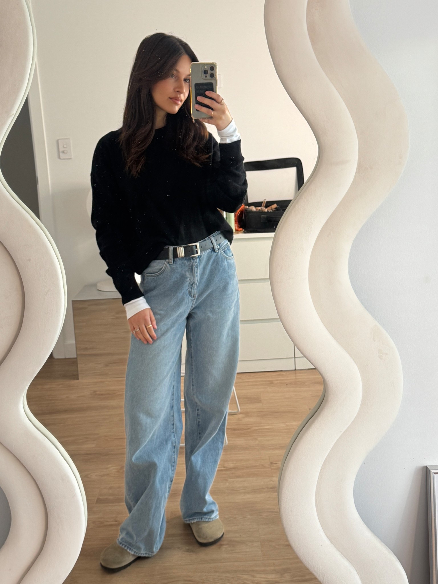 Autumn WFH day 
Size 35 in the jeans, a small 8 in the knit and an XS in the crew neck. 

#LTKworkwear #LTKaustralia #LTKwinter