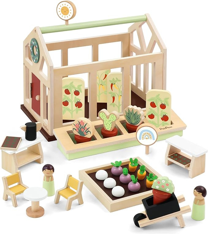 PairPear Dollhouse Furnitures Flower Garden Toy Greenhouse Playset,Toddlers Wooden Toys Dollhouse... | Amazon (US)