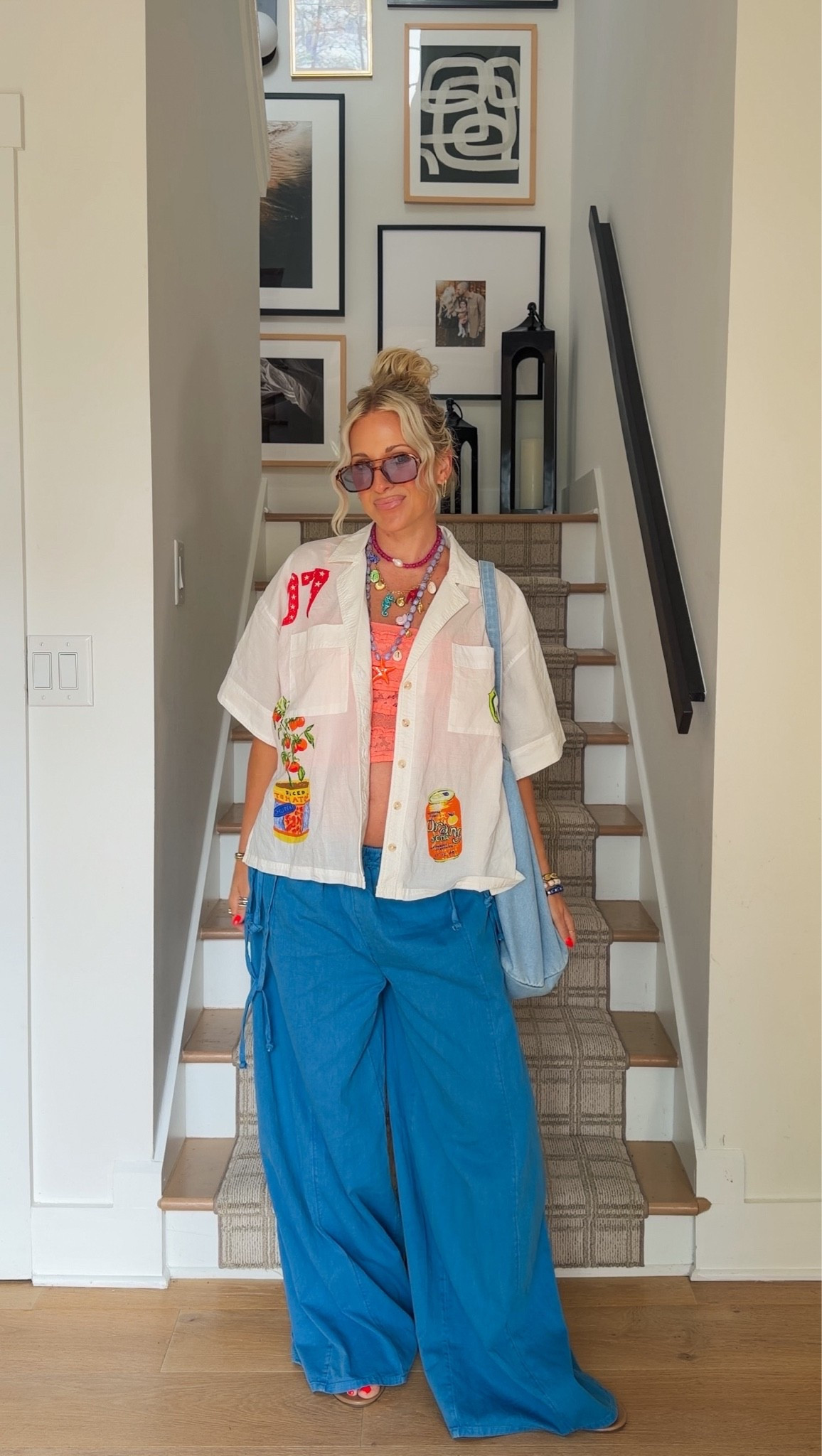 Vacation Outfits | Bump Friendly | Colorful Outfits | Comfy Vacation Style | 16 Weeks Pregnant 
Wearing XS in the button down and pants (size down in the pants!!) and wearing small in the cami!

#LTKootd #LTKSeasonal #LTKBump