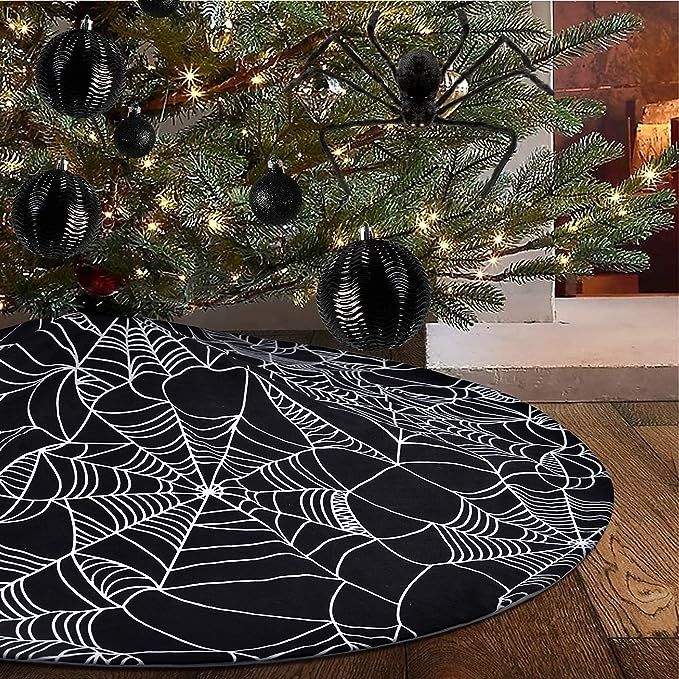 Sofevaim Halloween Black Spider Web 48 inch Tree Skirt,for Christmas Xmas Tree Mat Decorations Sk... | Amazon (US)