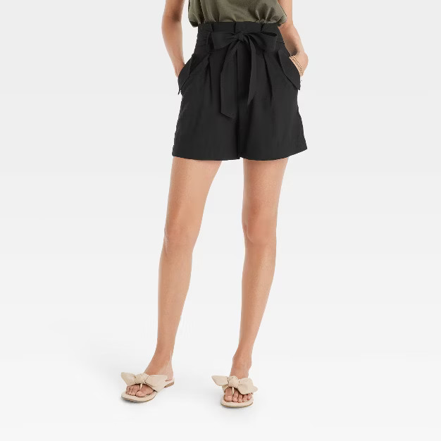 Women's High-Rise Utility Paperbag Shorts - A New Day™ Black 6 | Target
