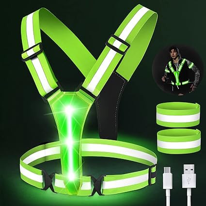 Vaileal Gilet Réfléchissant Running - Gilet Reflechissant Vélo LED Rechargeable avec Taille R... | Amazon (FR)