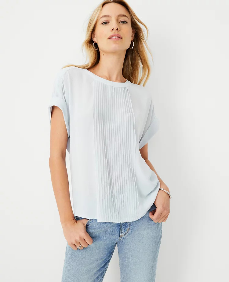 Mixed Media Pintucked Top | Ann Taylor (US)