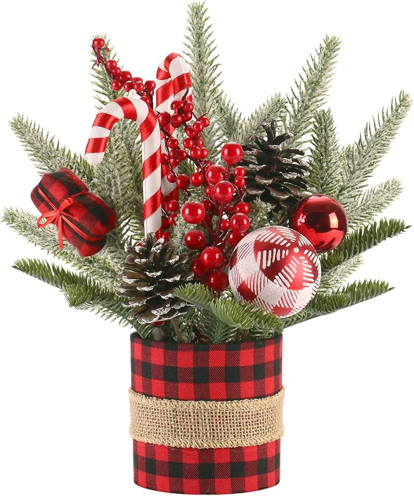 Super Holiday Small Buffalo Check Plaid Christmas Tree, Artificial Mini Tabletop Christmas Tree D... | Amazon (US)