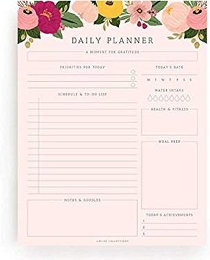 Click for more info about Bliss Collections Blush Floral Daily Planner Tear-Off Pad, 50 Undated Sheets, Desk Notepad