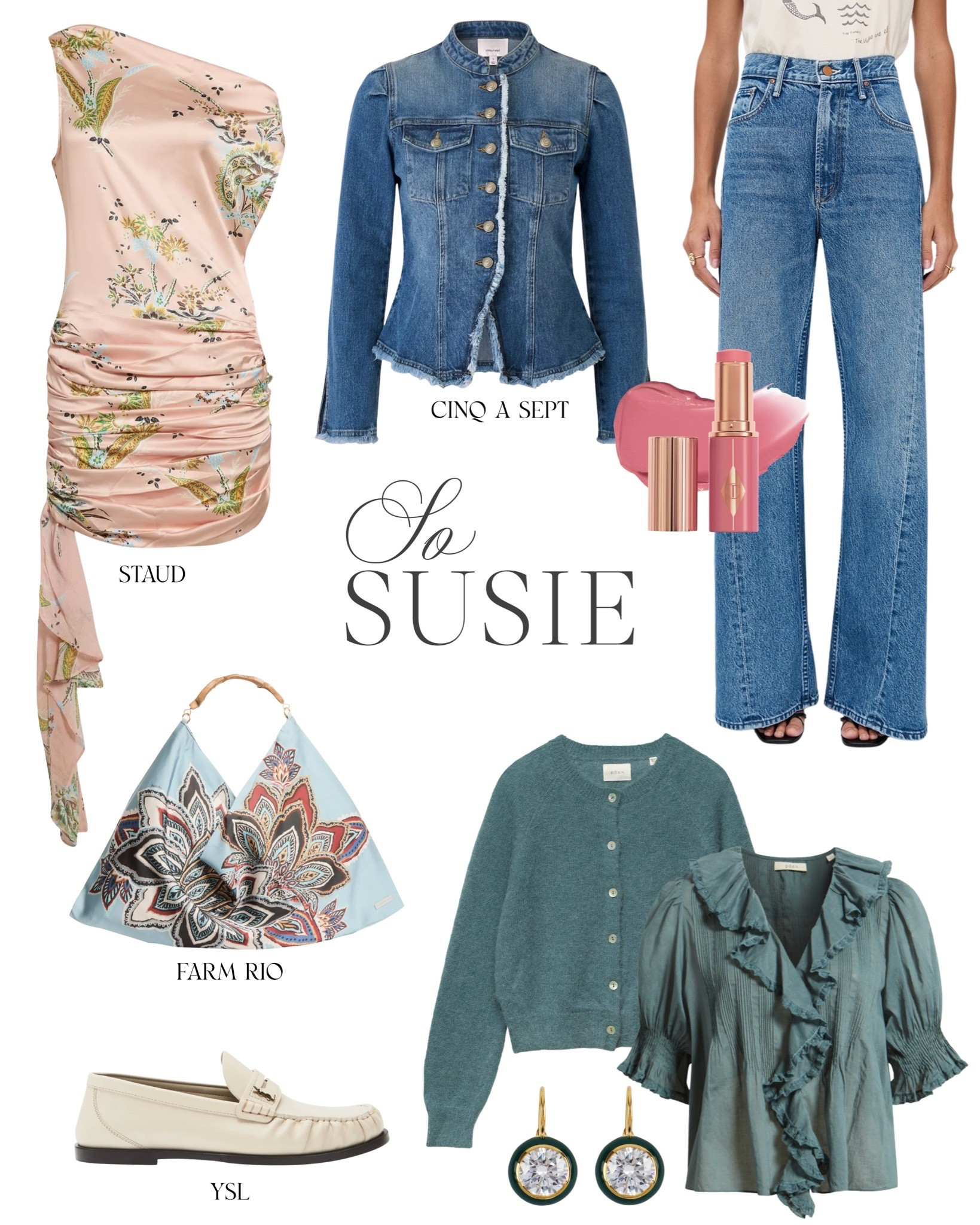 New arrivals I’m loving! 

Love this Staud dress so much! Doen is a favorite brand, and this blouse and cardigan are top sellers. Mother Lemon Twist is still a favorite jean - this pair gives new life to all your closet staples