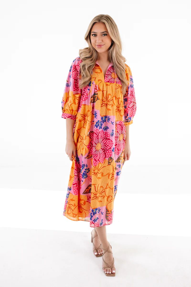 The Emerson Puff Sleeve Midi Dress - Multi | The Impeccable Pig