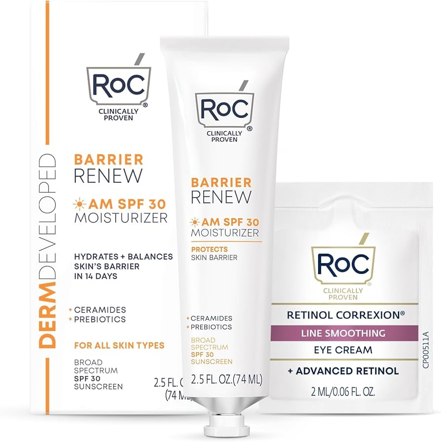 RoC Barrier Renew Day Cream with SPF 30, Moisturizer with Ceramides & Prebiotics to Protect Skin ... | Amazon (US)