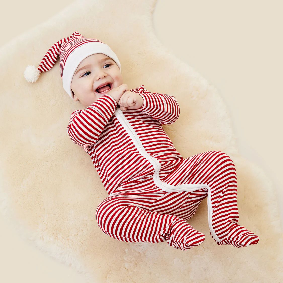 Ruby Stripe Ribbed Clever Zip Sleepsuit | Baby Mori