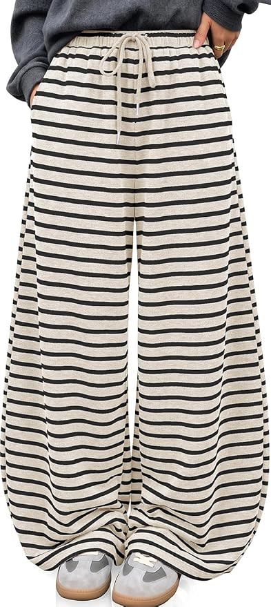 TARSE Women's Striped Barrel Pants Wide Leg Lounge Pants | Amazon (US)
