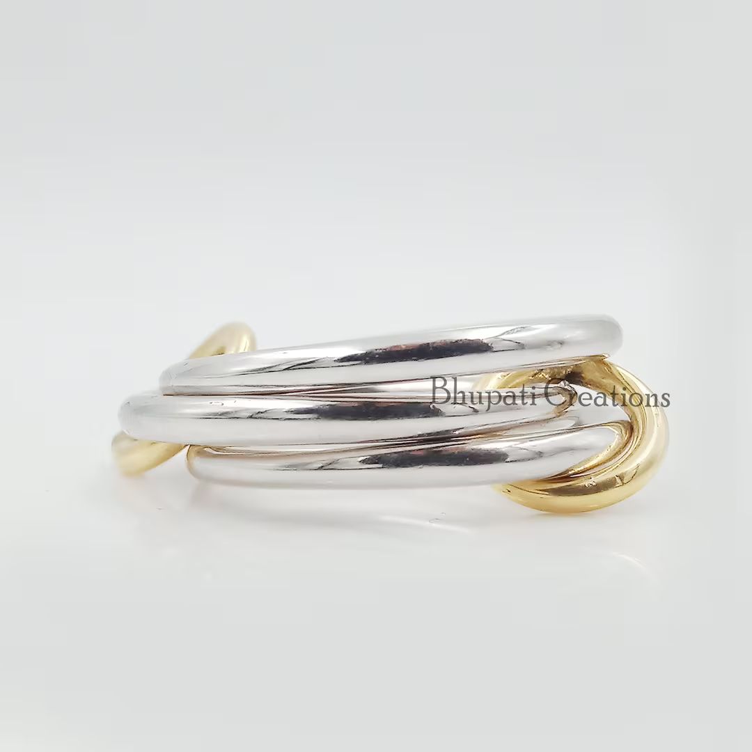 Plain 925 Silver Stacking Ring, Plain Three Connector Band Ring, 14k Gold Connector Ring Set, Han... | Etsy (US)