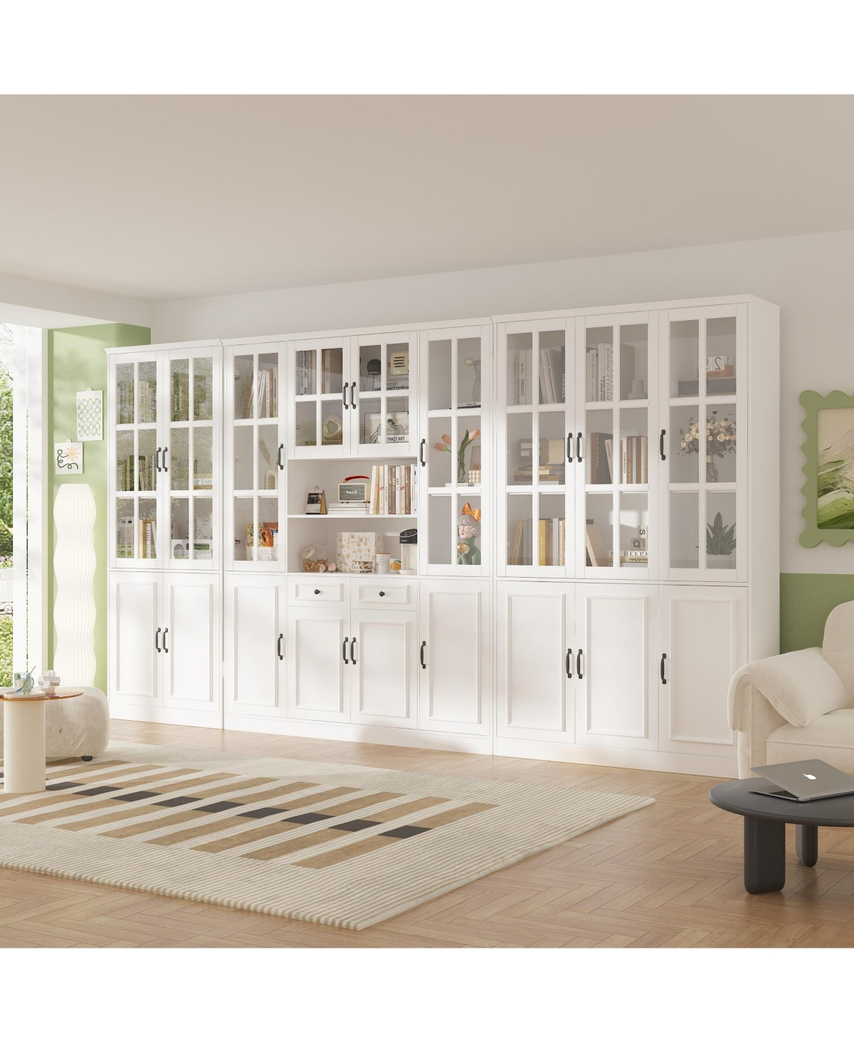 FUFUandGAGA 3 in 1 Luxurious Large Bookcase with 30 Shelves and Doors - White | Macy's