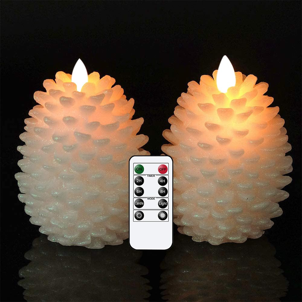 Wondise Pine Cone Flameless Flickering Candles with Remote and Timer, Set of 2 Battery Operated L... | Amazon (US)
