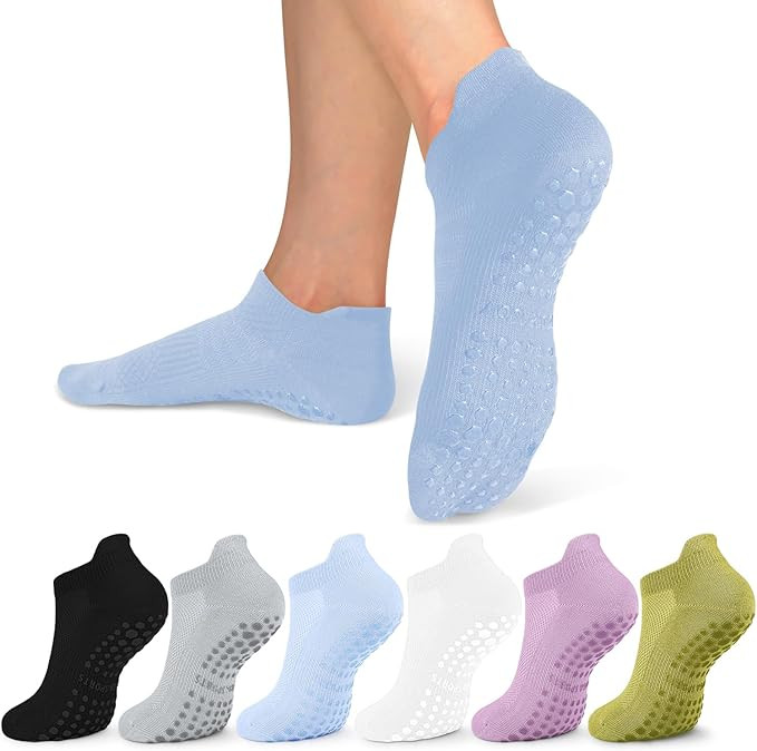 6 Pairs Pilates Socks with Grips for Women-Non-Slip Yoga Socks for Ballet Dance Barefoot Workout ... | Amazon (US)